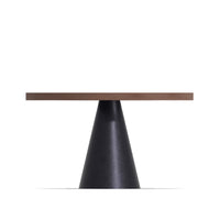 Artù Black - Tavolo da pranzo rotondo ⌀ 120 cm in legno laminato con base a cono in metallo, top legno scuro