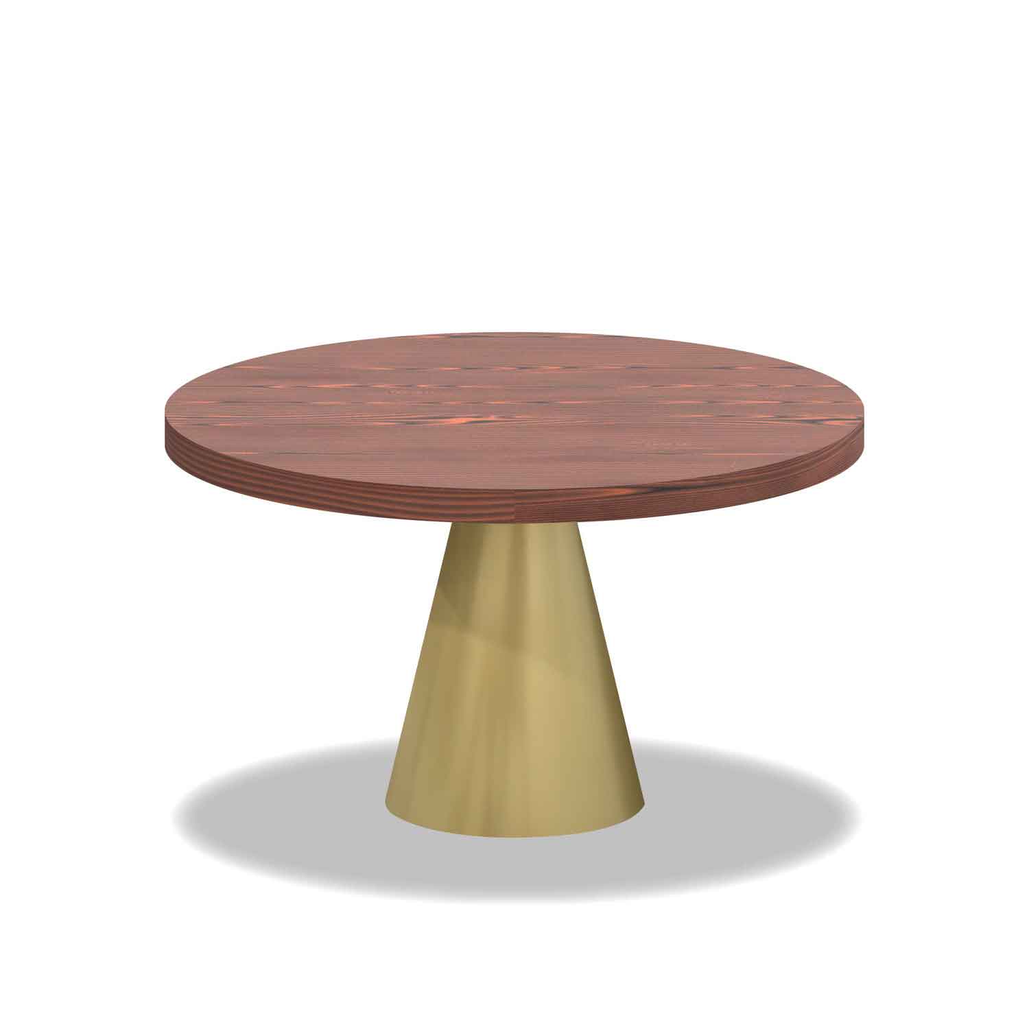 Artù Brass - Tavolo da pranzo rotondo ⌀ 120 cm in legno laminato con base a cono in metallo, top legno scuro