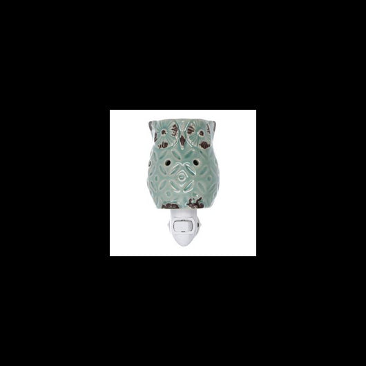 Bruciaessenze plug ceramica gufo verde cm7,7x10h13,4