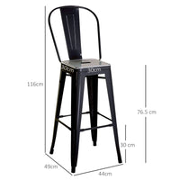 Set 2 Sgabelli da Bar Stile Industriale Schienale Rimovibile 44x49x116 cm in Metallo Nero