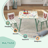 Set Tavolo con 2 Sedie per Bambini in Legno di Pino e MDF Verde