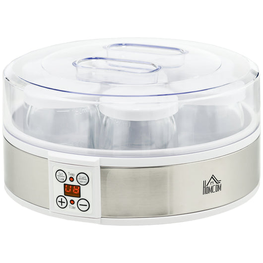 Yogurtiera 1,5 Litri 7 Vasetti 20W  24x24x13 cm in Acciaio Inox e Plastica Bianca