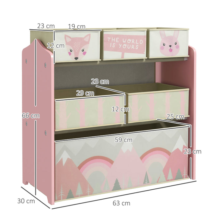 Scaffale Portagiochi per Bambini 63x30x66 cm 6 Contenitore Rimovibili Rosa