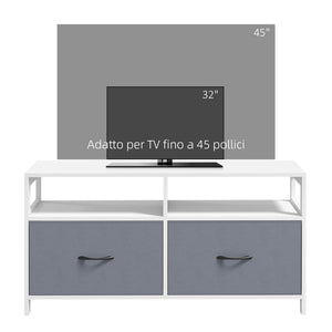 Mobile TV max 45” 100x30x53 cm in MDF e 2 Cassetti Tessuto non Tessuto Bianco e Grigio