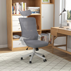 Sedia Poltrona Direzionale da Ufficio 65x64x120-130 cm Braccioli Ribaltabili in Tessuto a Rete Grigio Scuro