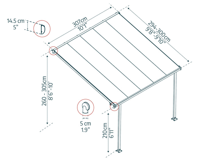 Pergola Addossata in Alluminio Feria 3X3 m  Grigio 