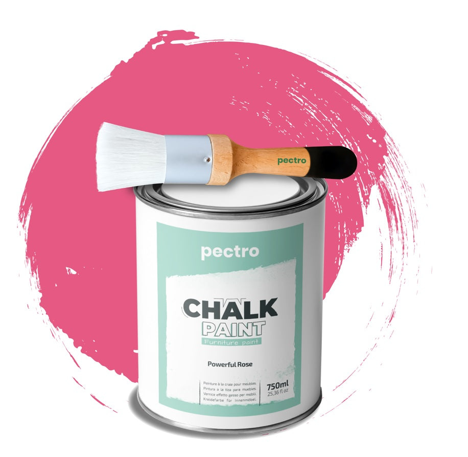 Chalk Paint Vernice a Gesso 750ml + Pennello Tondo in Legno Pack ROSA POTENTE - Pittura per Mobili Senza Carteggiare