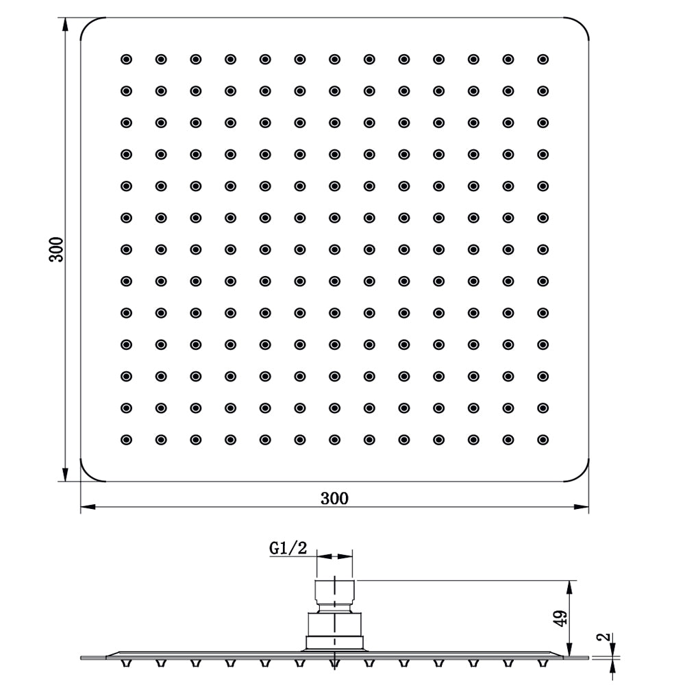 Soffione doccia quadrato acciaio inox 2 mm spessore effetto pioggia varie misure bagno *** misure 300x300x2 mm 169 ug...