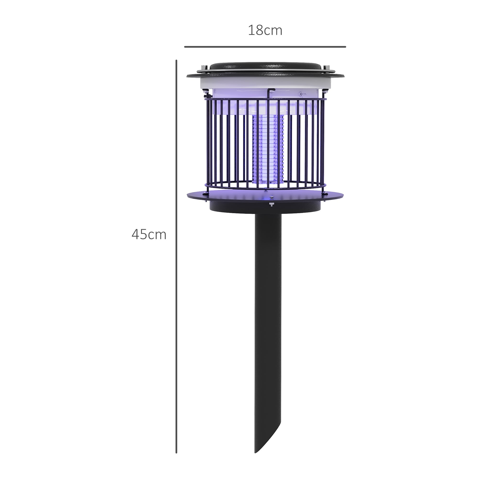 Set 2 Lampade Antizanzare da Esterno 2 in 1 con Luce LED e UV Ø18x45 cm a Ricarica Solare e USB Nero