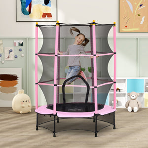 Trampolino Elastico per Bambini da 3 Anni Ø140 cm con Rete di Protezione Rosa e Nero