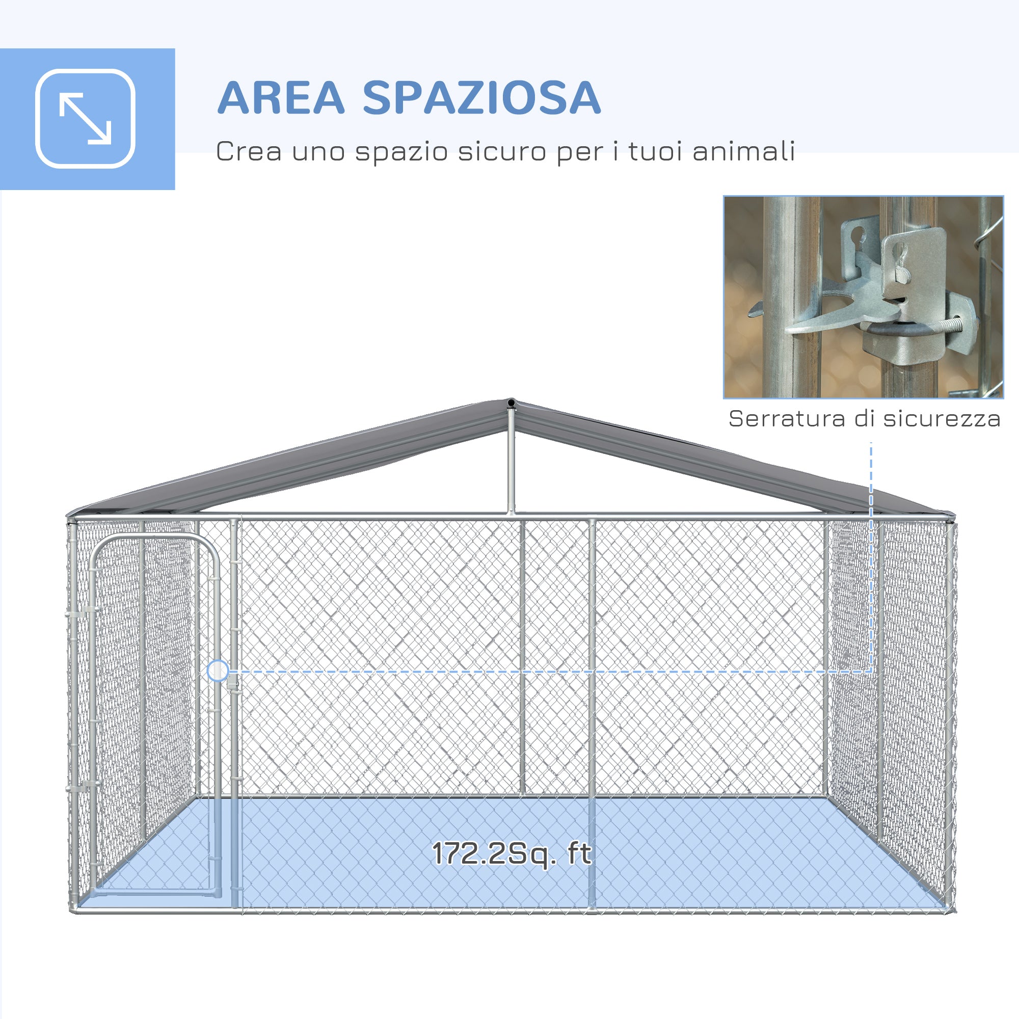 Gabbia Kennel per Cani da Esterno 400x230x232 cm in Metallo e Tetto in Tessuto Oxford Argento