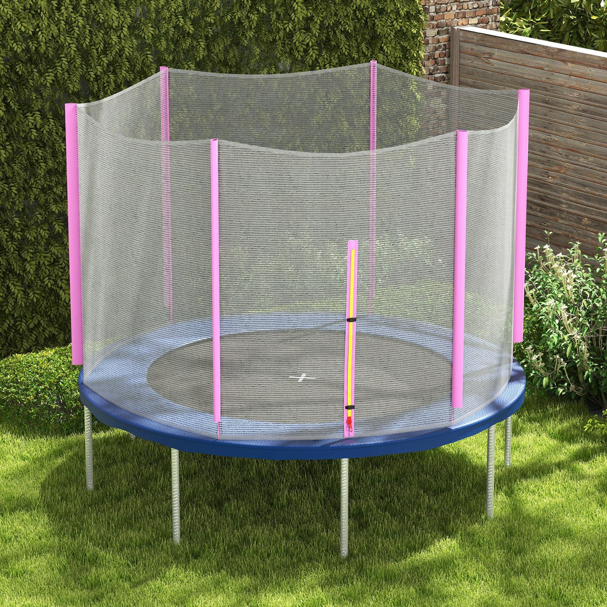 Rete di Protezione per Trampolini a 6 Pali con Ingresso con Cerniera Ø244x180 cm in PE Nero e Rosa