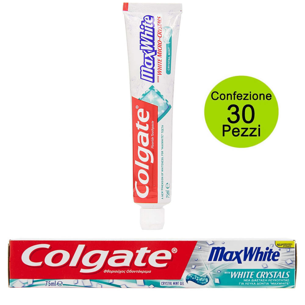 Multipack da 30 dentifrici colgate maxwhite crystal mint - confezioni da 75 ml ciascuna