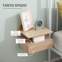 Set 2 Comodini Sospesi 1 Cassetto 1 Ripiano 35x32x22,5 cm in Legno Truciolare Rovere