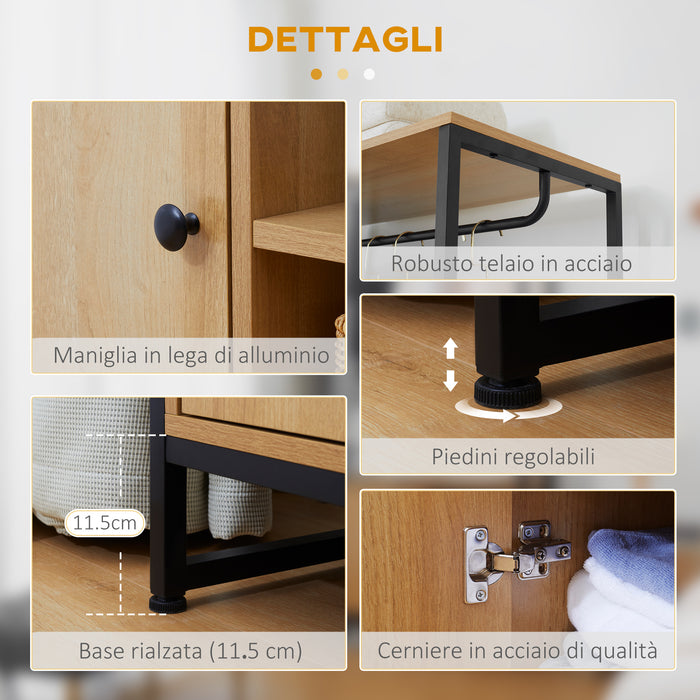 Mobile per Ingresso Appendiabiti Scarpiera 80x40x180 cm in Acciaio e Legno Naturale