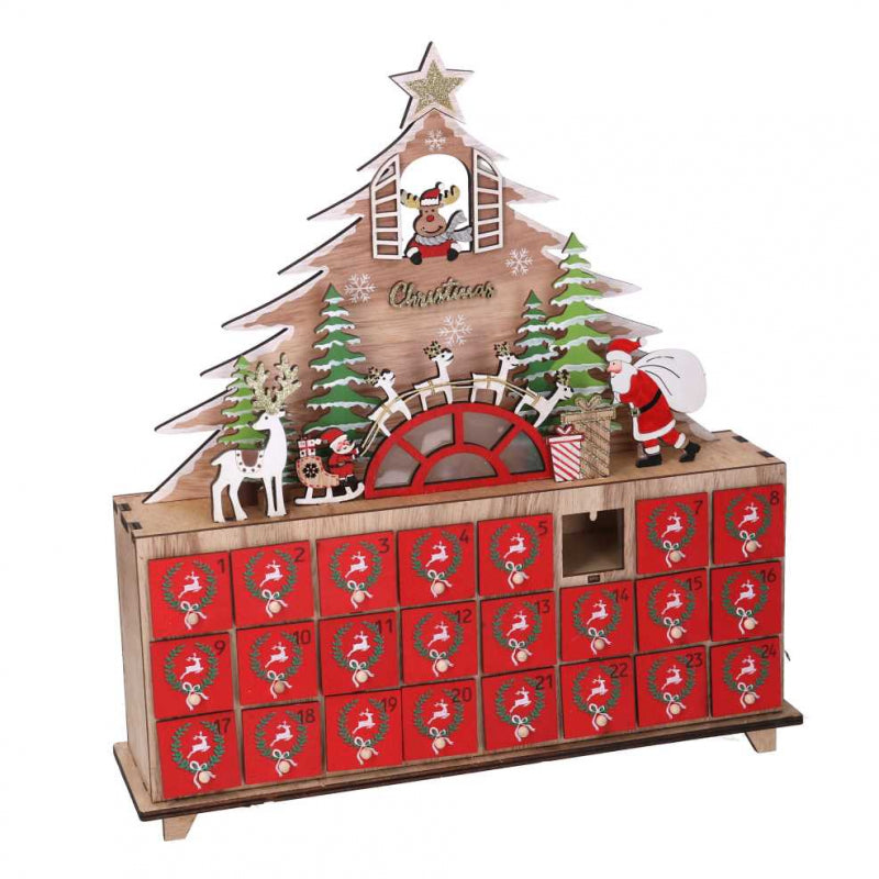 Calendario legno led albero rosso cm31x8h34,5