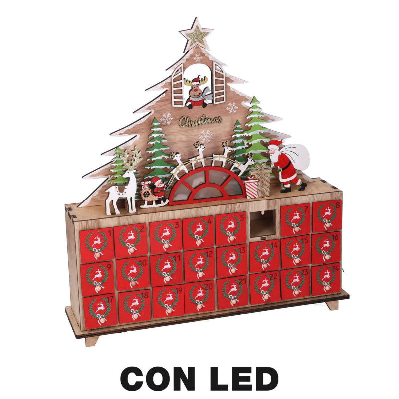 Calendario legno led albero rosso cm31x8h34,5