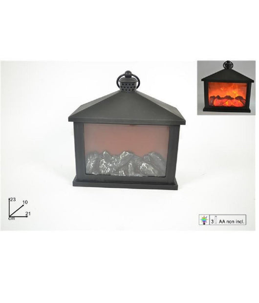 Caminetto Con Fuoco Led A Batteria 23x21x10cm Decorativo Natale Camino Finto         