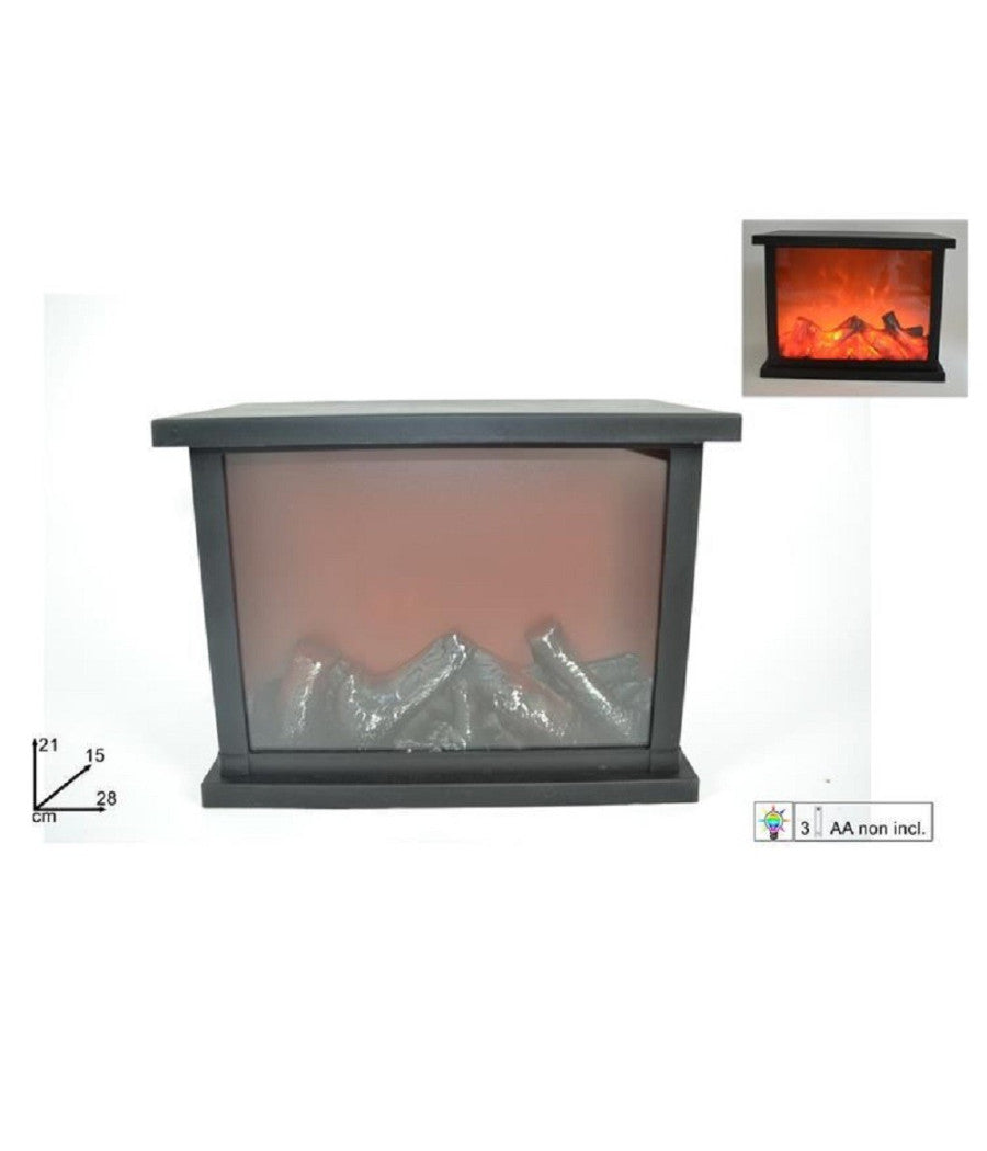 Caminetto Con Fuoco Led Batteria 21 X 28 X 15 Cm Decorativo Natale Camino         