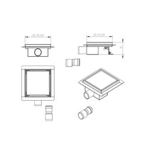 Canaletta doccia piastrellabile in acciaio inox quadrata, dimensioni 15cm