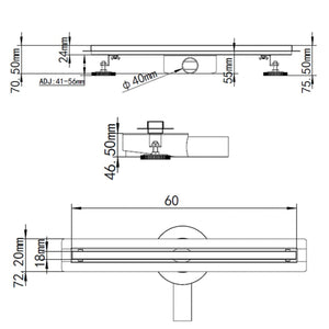 Canalina di scarico doccia slim a pavimento 60 80 cm, misura 60