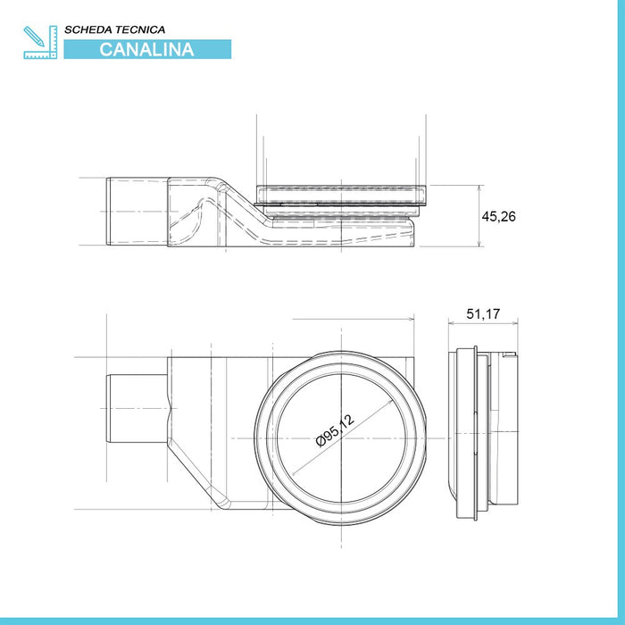 Canalina doccia a pavimento 55 cm con cover acciaio inox cromato e scarico incluso