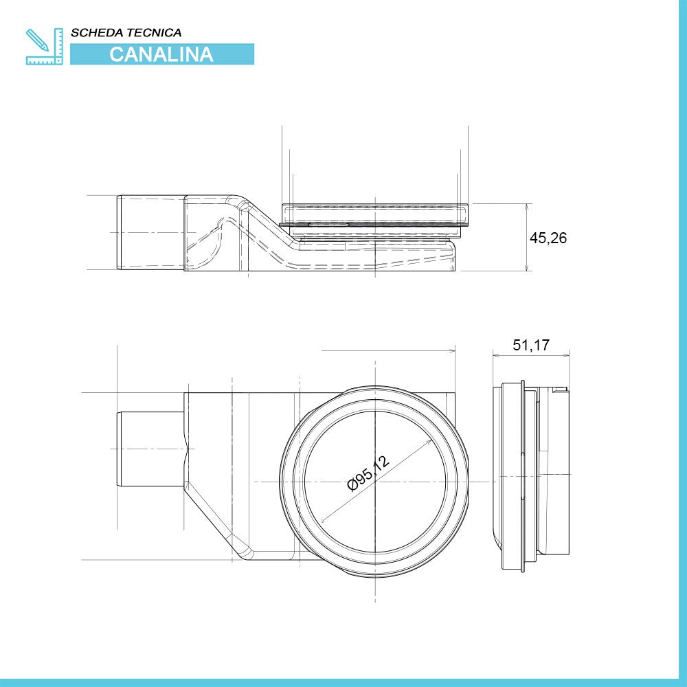 Canalina doccia a pavimento 55 cm con cover piastrellabile in acciaio inox e scarico incluso