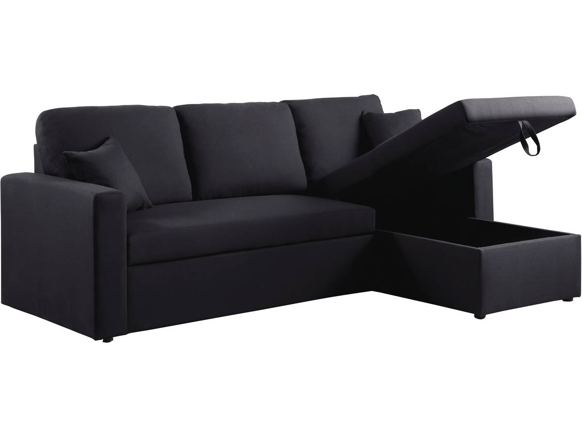 Divano angolare convertibile "Alain" - 221x145x85 cm - 3 posti - Nero