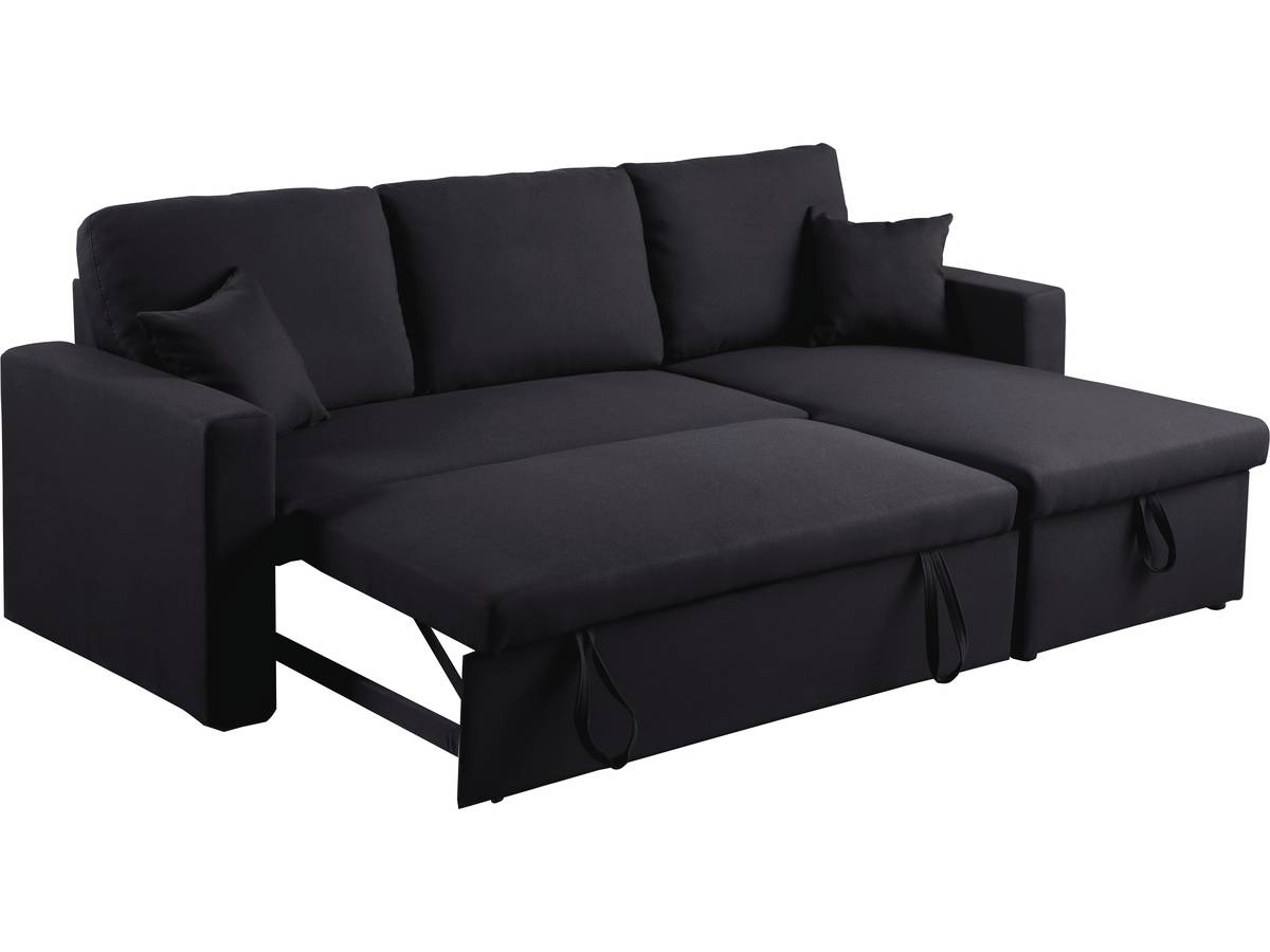 Divano angolare convertibile "Alain" - 221x145x85 cm - 3 posti - Nero