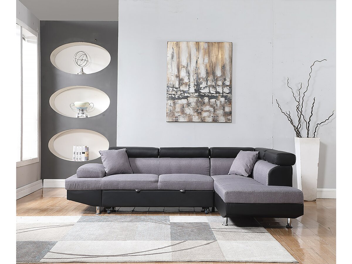 Divano ad angolo convertibile Sophia luxe 265x190,5x80/91 cm Nero / Grigio 5 posti Angolo destro