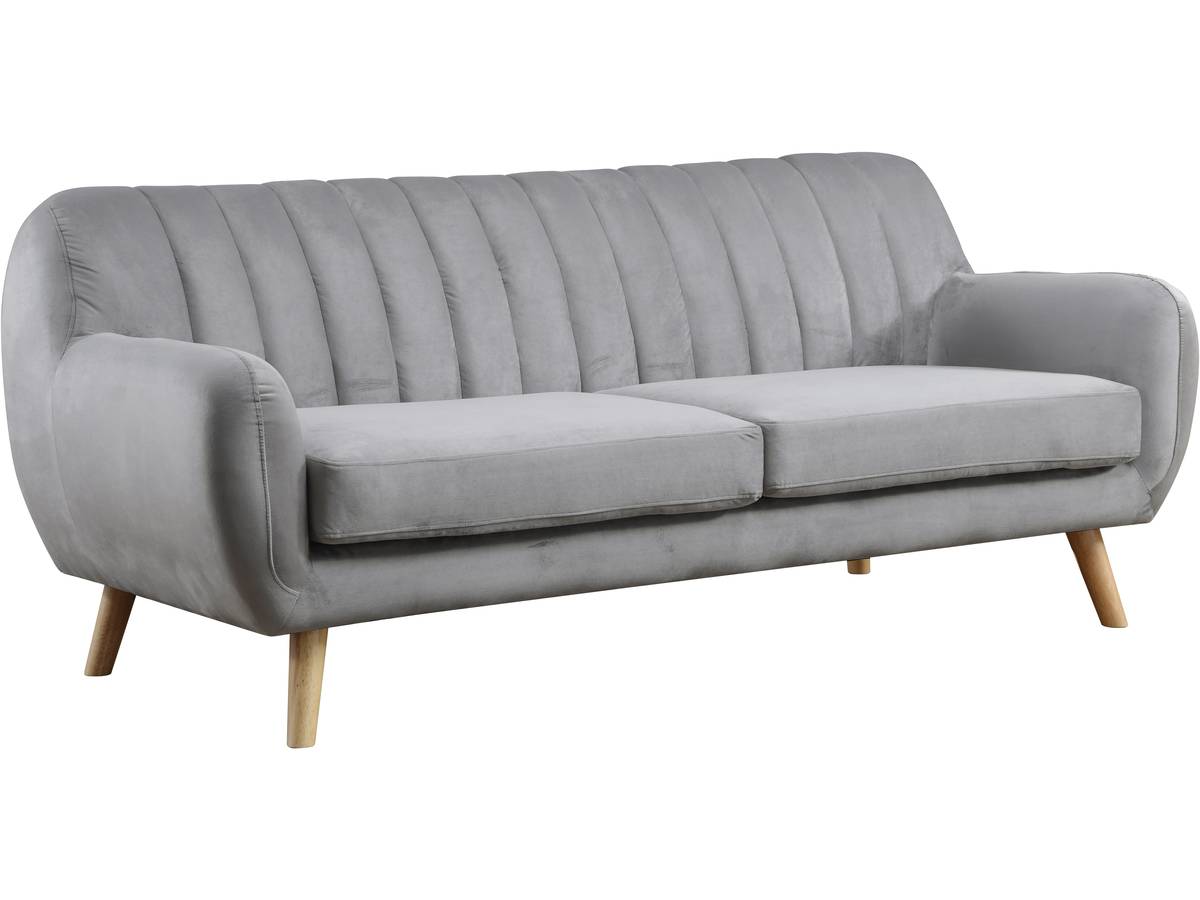 Divano 3 posti fisso 194,5x84x82 cm Jarvis in velluto scandinavo colore grigio