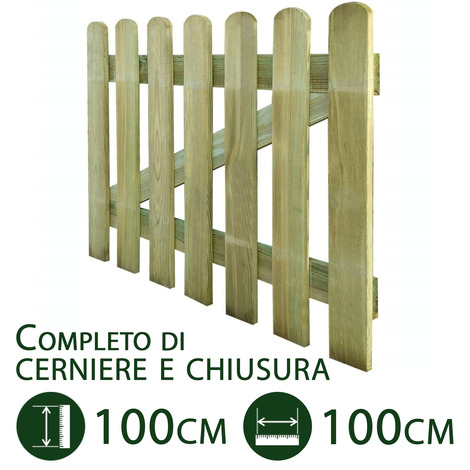 2pz cancelletto per steccato in legno con accessori giardino e recinzione cm 100 x 100 h cancello in doghe esterno impregnato cod:ferx.pali.22.stock