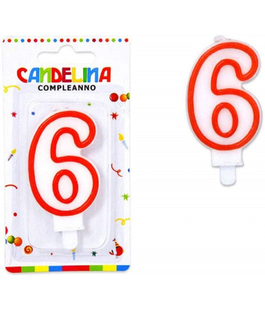 Candelina Candela Numero 6 Compleanno Bianca Bordo Rosso Candeline Torta Party         