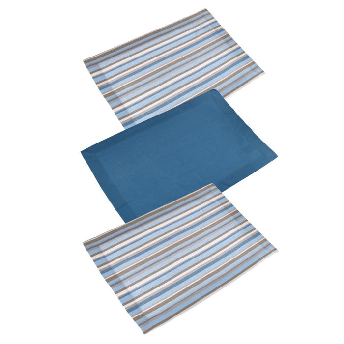 Canovaccio set 3 pezzi stripe avio tinto in filo cm50x70