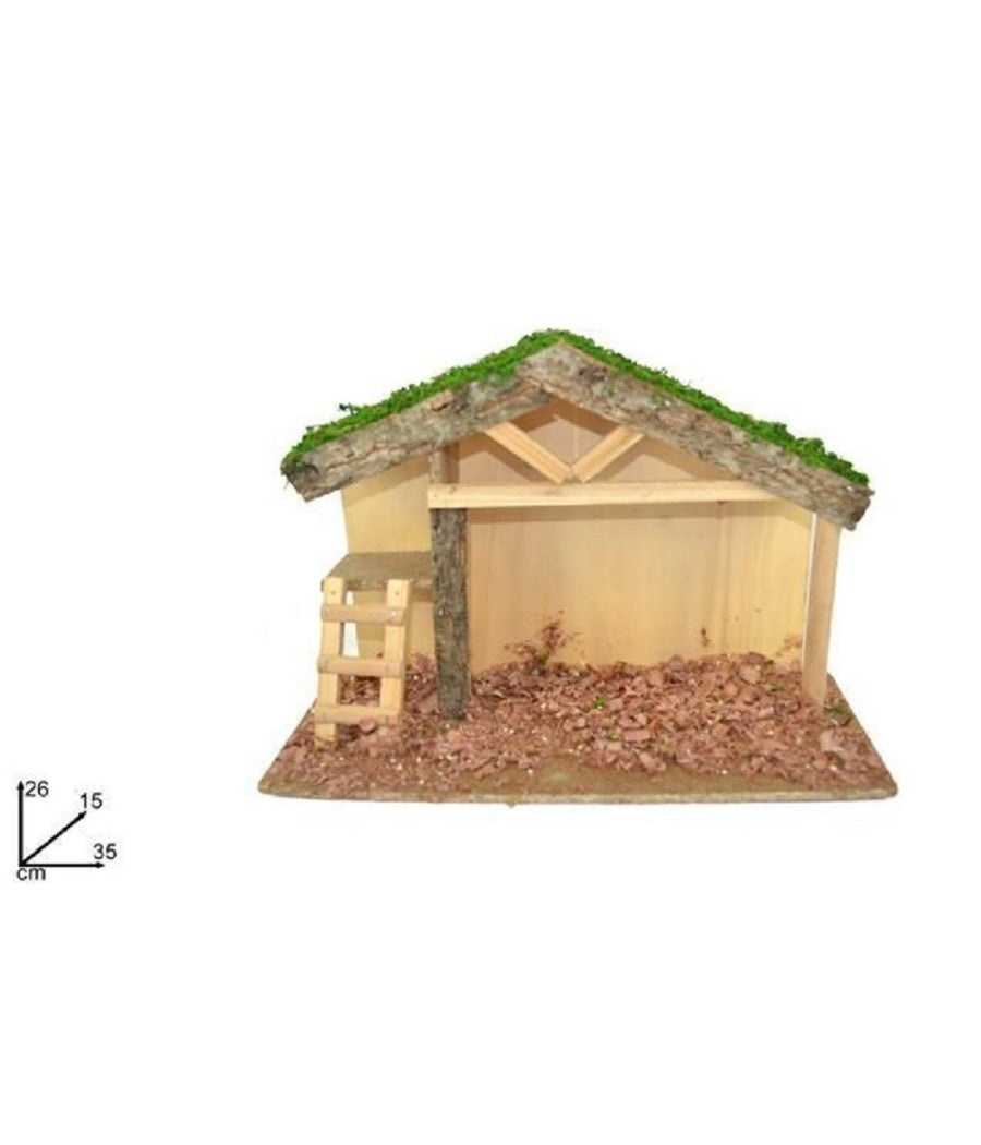 Capanna Con Soppalco Scaletta Con Truciolo 35x26x15cm Presepe Decorazione Natale         