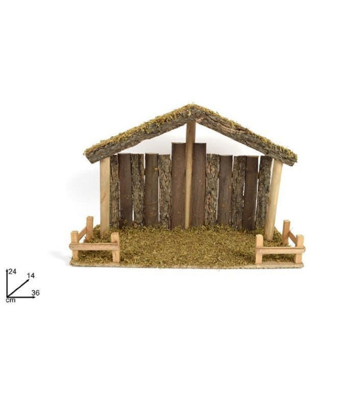 Capanna Con Tronchi Muschio 36x14x24cm Presepe Per Natale Decorazione Addobbo         