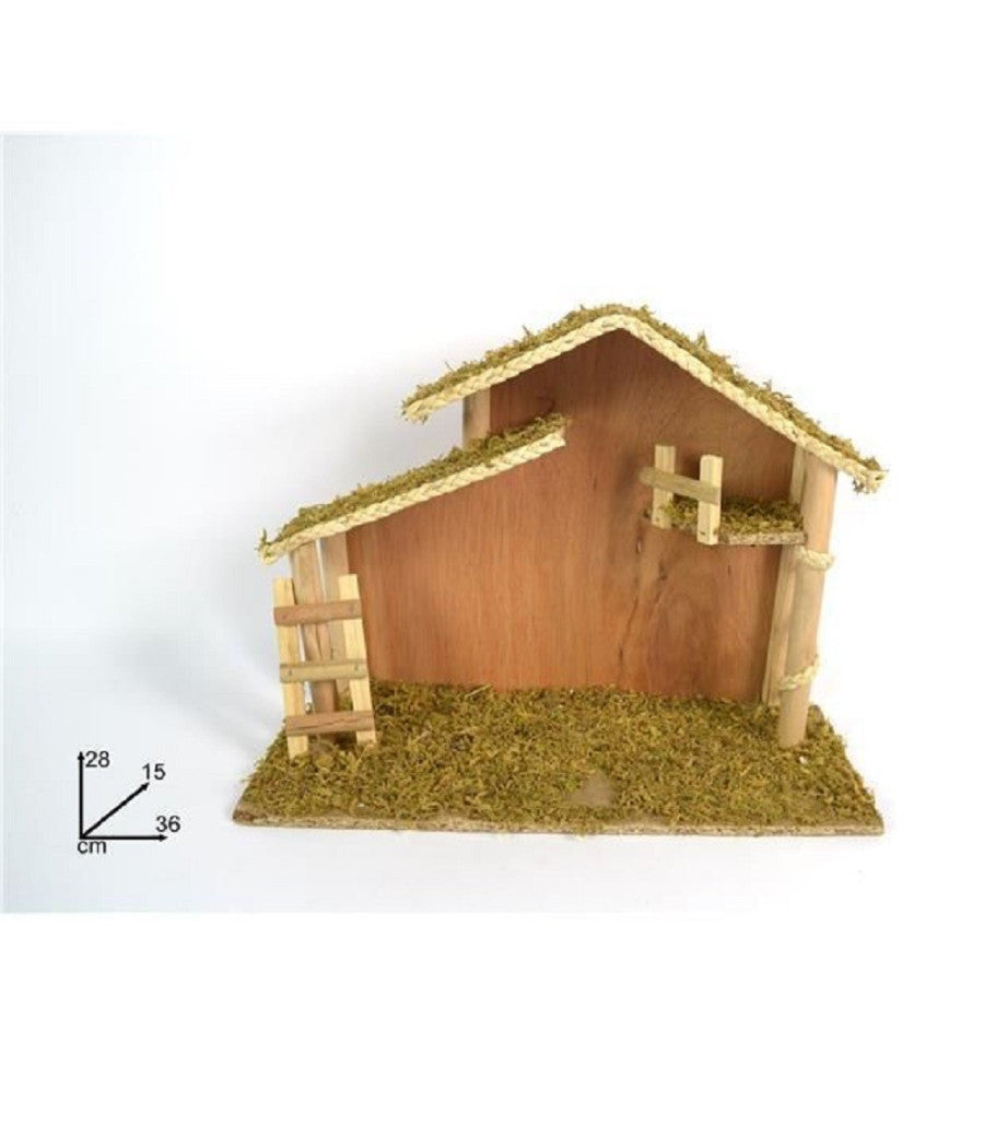 Capanna Vuota Con Scaletta Muschio 36x28x15cm Presepe Addobbo Decorazione Natale         