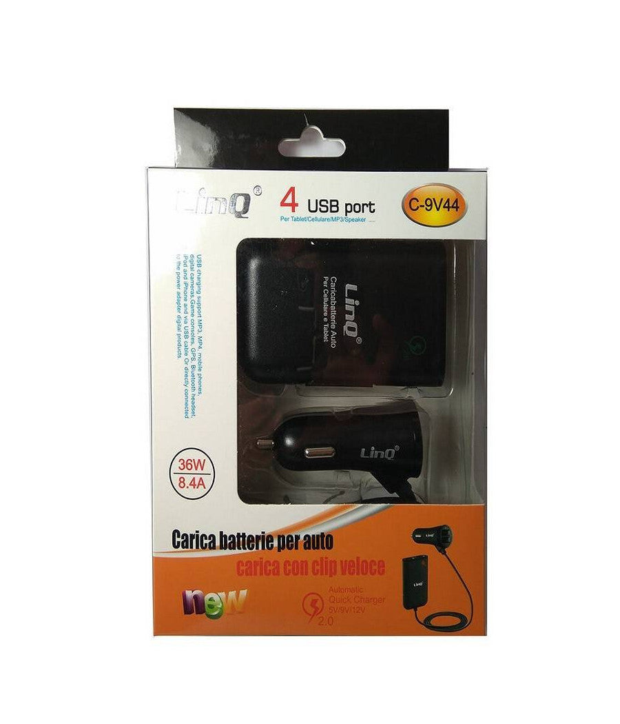 Caricabatteria Auto 4 Porte Usb Cavo Estensibile 36w Ricarica Veloce 8.4a C-9v44         