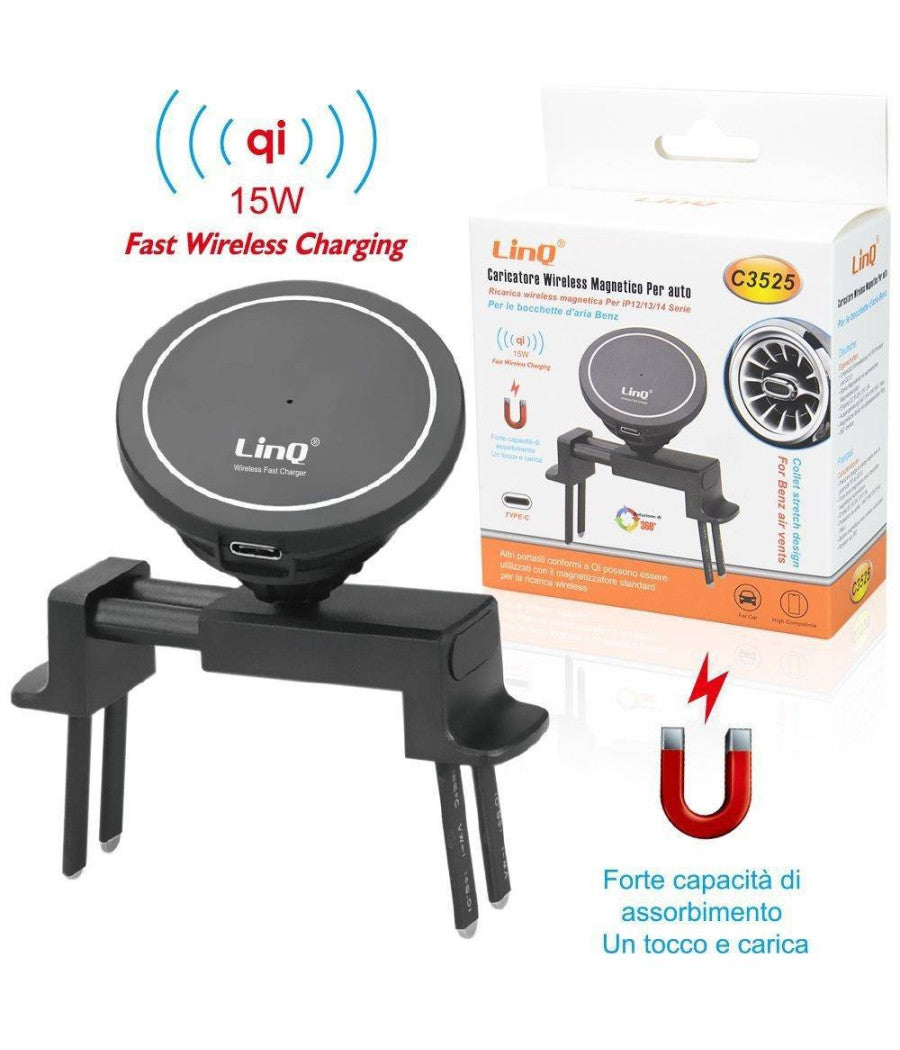 Caricabatteria Wireless Magnetico Per Auto Presa Aria Mercedes Benz Qi 15w C3525         