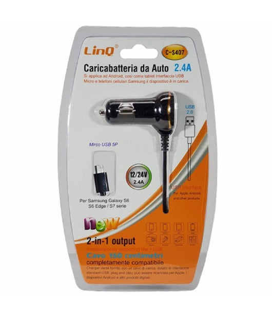 Caricabatterie Da Auto Cavo Micro Usb 150cm 12/24v 2.4a Tablet Cellulari C-s407         