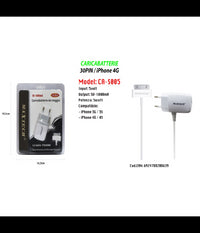 Caricabatterie Da Viaggio Casa 30pin Iphone 3g/3s/4g/4s 5volt-1000ma Maxtech Ca-s005         