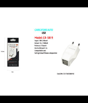 Caricatore Usb Auto Portatile Cellulare Smartphone 5v - 1500ma Maxtech 7.5w S019         