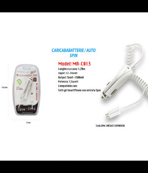 Caricatore Usb Ricarica Caricabatteria Smartphone 5pin 5v-1500ma Da Auto Maxtech Ma-c013         