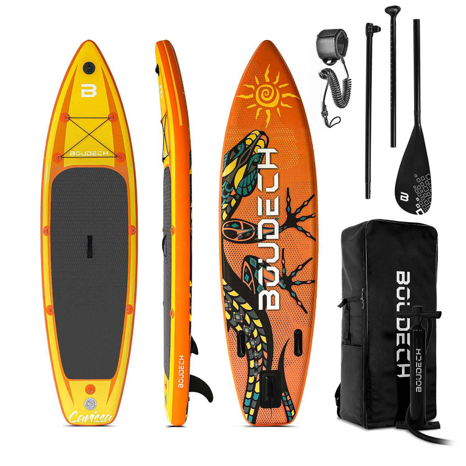 Stand Up Paddle Board Flatwater/Touring Carissa Jungle - Tavola da SUP gonfiabile 300X75X15 cm con pagaia regolabile, cavigliera, gonfiatore, kit riparazione e borsa da trasporto. Peso Max 140kg