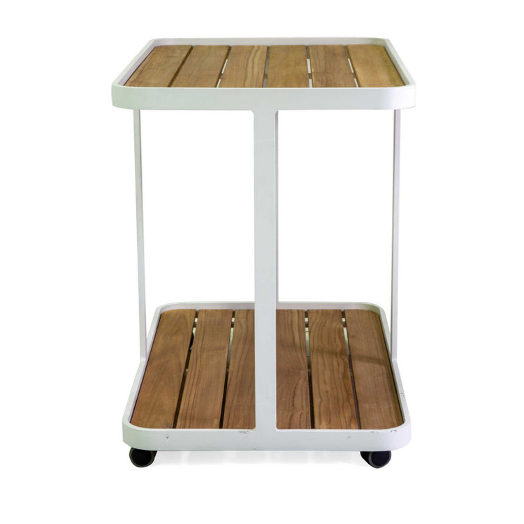 Carrello alluminio Honolulu bianco top legno teak cm 93x53h77