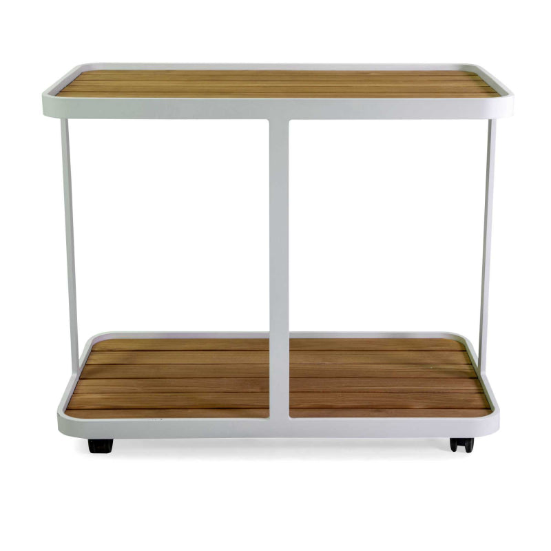 Carrello alluminio Honolulu bianco top legno teak cm 93x53h77