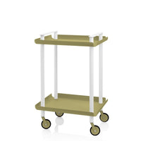 Carrello ausiliario LEKY, struttura bianca, 2 ripiani, colore verde oliva