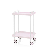 Carrello ausiliario LEKY, struttura bianca, 2 ripiani, colore rosa