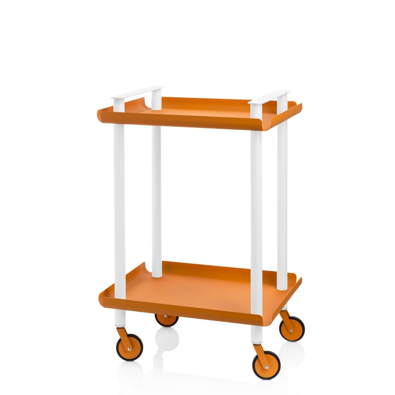 Carrello ausiliario LEKY, struttura bianca, 2 ripiani, colore arancione