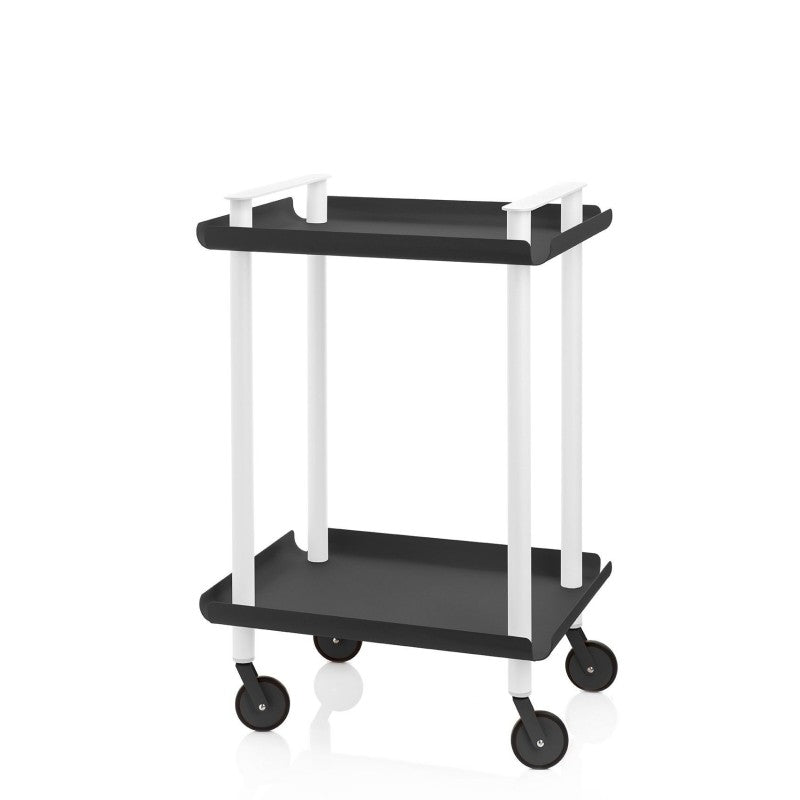 Carrello ausiliario LEKY, struttura bianca, 2 ripiani, colore nero